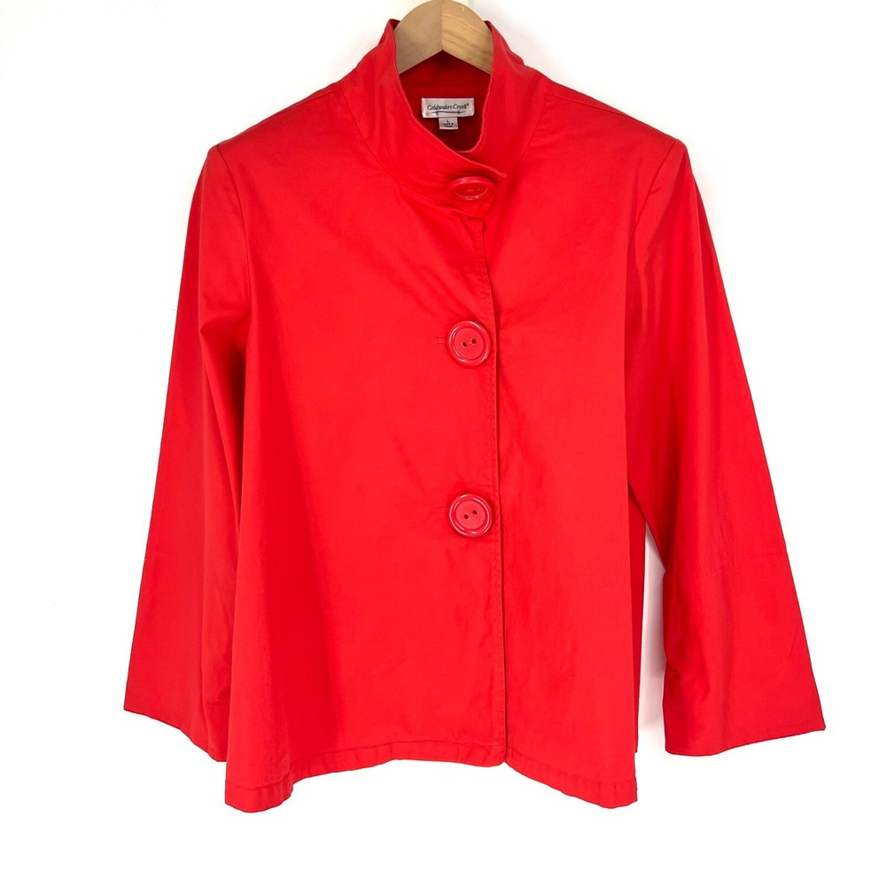 Coldwater Creek 3 Big Buttons Jacket Womens L Coral Red Long Sleeve Funnel Neck
